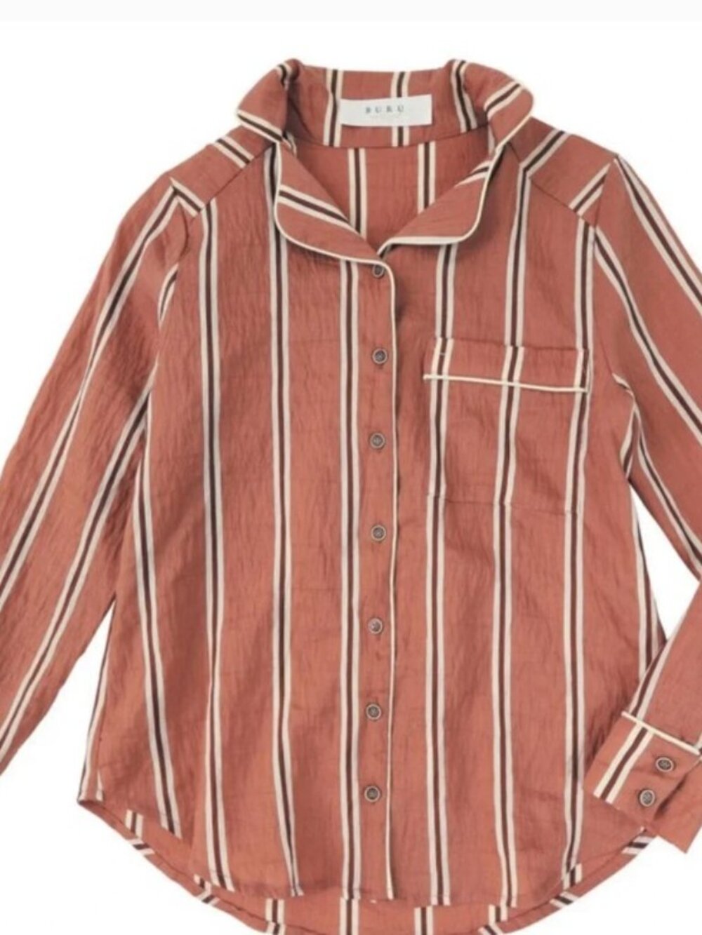 NWT BURU White Label Brown Striped Blouse – size large MSRP $88 - Picture 4 of 7
